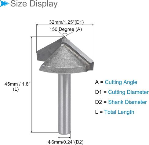 CoCud V Groove Router Bit, 22mm Cutting Diameter 6mm Shank 120 Degree, Carbide Tip V Grooving Bit - (Applications: for Woodworking Grooves Making), 1-Piece in Saudi Arabia