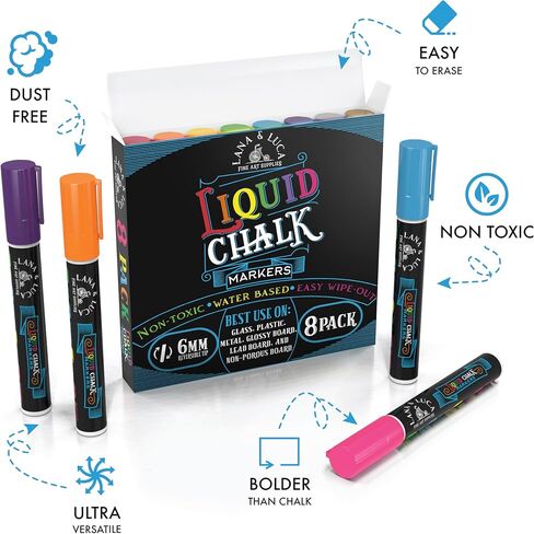 LANA & LUCA Liquid Chalk Markers - Vintage Colors - 8 Pack Set, 6mm Tip in Kuwait