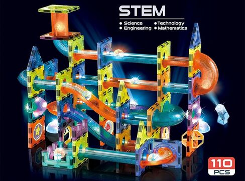 Unique Kids Magnetic Tiles Building Blocks with Marble Run - Engaging STEM/STEAM Toys for Boys and Girls - Perfect Christmas or Birthday Gift (75 pcs) in Kuwait