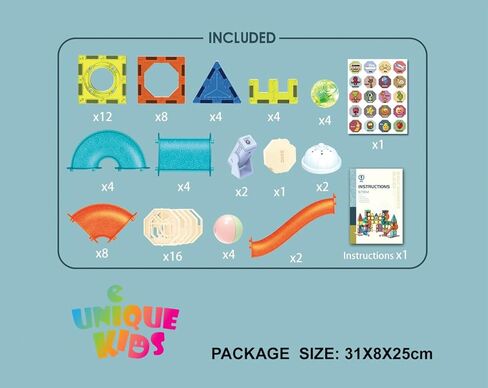 Unique Kids Magnetic Tiles Building Blocks with Marble Run - Engaging STEM/STEAM Toys for Boys and Girls - Perfect Christmas or Birthday Gift (75 pcs) in Kuwait