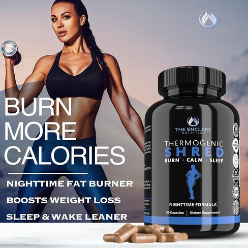 THE ENCLARE NUTRITION Thermogenic Shred Fat Burner Sleep Aid Diet Pills, Appetite Suppressant, Weight Loss, Metabolism Booster with CLA, Ashwagandha, Melatonin, L Theanine, L Carnitine, Niacin (1) in Saudi Arabia