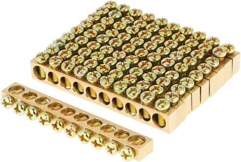10Pcs Ground Bar Kit,M5 10Holes Brass Neutral Terminal Block Bar, Electrical Distribution Cabinet Lighting Box Terminal Bar Wire Screw in Saudi Arabia