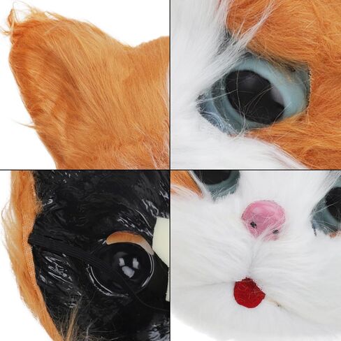 GREUS Halloween Full Face Cat Mask Furry Plush Cat Masquerade Mask Realistic Cat Animal Mask Costume for Men Women in Kuwait