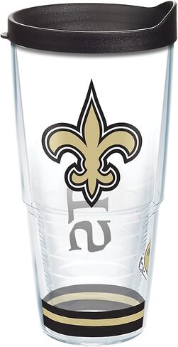 كوب Tervis مصنوع في الولايات المتحدة الأمريكية بجدار مزدوج NFL New Orleans Saints Arctic معزول يحافظ على المشروبات باردة وساخنة، 24oz، شفاف in Kuwait