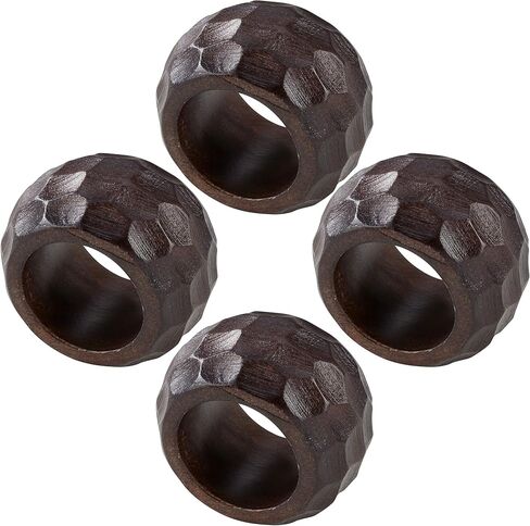 Saro Lifestyle Chunky Wood Napkin Rings (Set of 4), Coffee in Saudi Arabia