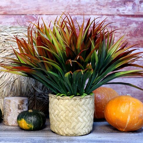 Kingsboomy 6PCS Artificial Plants Fake Grass Outdoor Plastic UV Resistant Greenery Plants Fake Grass for Home Window Garden Office Patio Hanging Planter Pathway Front Porch Décor (Red) in Saudi Arabia