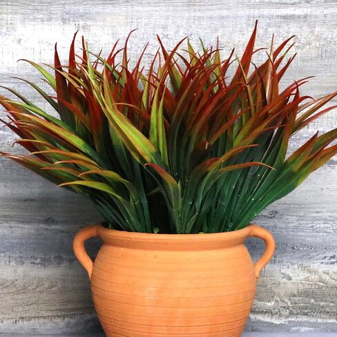 Kingsboomy 6PCS Artificial Plants Fake Grass Outdoor Plastic UV Resistant Greenery Plants Fake Grass for Home Window Garden Office Patio Hanging Planter Pathway Front Porch Décor (Red) in Saudi Arabia