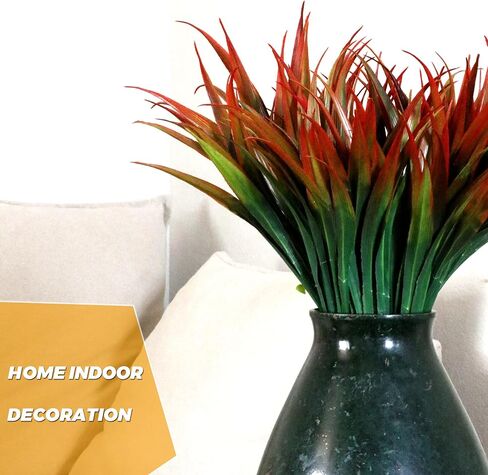 Kingsboomy 6PCS Artificial Plants Fake Grass Outdoor Plastic UV Resistant Greenery Plants Fake Grass for Home Window Garden Office Patio Hanging Planter Pathway Front Porch Décor (Red) in Saudi Arabia