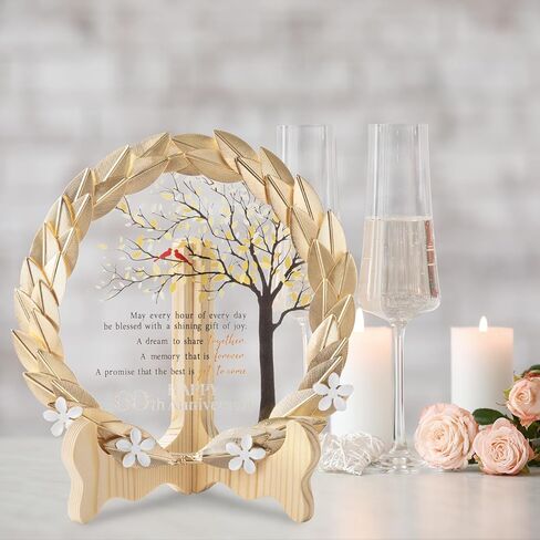 لوحة كريستال لزينة الذكرى السنوية الستين للزفاف مع إكليل من أوراق الذهب - هدايا زينة الزفاف السعيدة للذكرى الستين للأجداد - أفكار هدايا فريدة للذكرى الستين للزفاف in Kuwait