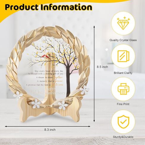 لوحة كريستال لزينة الذكرى السنوية الستين للزفاف مع إكليل من أوراق الذهب - هدايا زينة الزفاف السعيدة للذكرى الستين للأجداد - أفكار هدايا فريدة للذكرى الستين للزفاف in Kuwait