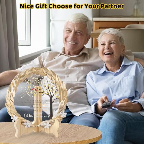 لوحة كريستال لزينة الذكرى السنوية الستين للزفاف مع إكليل من أوراق الذهب - هدايا زينة الزفاف السعيدة للذكرى الستين للأجداد - أفكار هدايا فريدة للذكرى الستين للزفاف in Kuwait