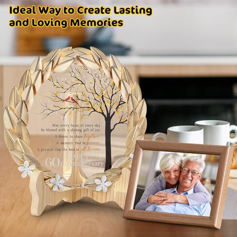 لوحة كريستال لزينة الذكرى السنوية الستين للزفاف مع إكليل من أوراق الذهب - هدايا زينة الزفاف السعيدة للذكرى الستين للأجداد - أفكار هدايا فريدة للذكرى الستين للزفاف in Kuwait