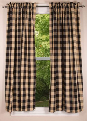 ستائر قطنية بافلو تشيك باللونين الأسود والأسمر مقاس 72 بوصة × 63 بوصة من شركة Primitive Home Decors in Kuwait