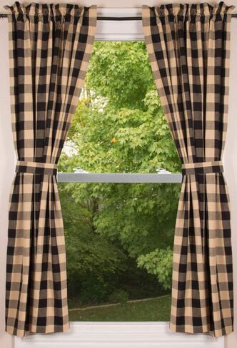 ستائر قطنية بافلو تشيك باللونين الأسود والأسمر مقاس 72 بوصة × 63 بوصة من شركة Primitive Home Decors in Kuwait