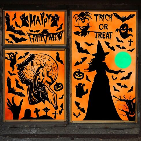 ملصقات نافذة Quera للهالوين، ملصقات نافذة كبيرة، زخارف نافذة ظلية للهالوين، ساحرة مخيفة، عنكبوت، هيكل عظمي، شارات نافذة لتزيين حفلات الهالوين 29.5 بوصة * 13.78 بوصة * 2 in Kuwait
