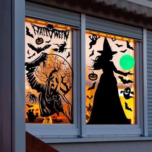 ملصقات نافذة Quera للهالوين، ملصقات نافذة كبيرة، زخارف نافذة ظلية للهالوين، ساحرة مخيفة، عنكبوت، هيكل عظمي، شارات نافذة لتزيين حفلات الهالوين 29.5 بوصة * 13.78 بوصة * 2 in Kuwait