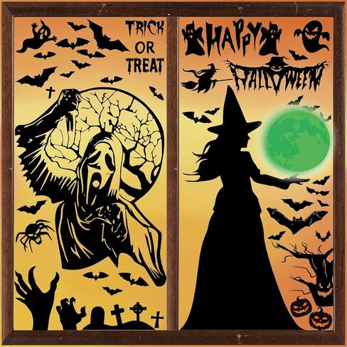 ملصقات نافذة Quera للهالوين، ملصقات نافذة كبيرة، زخارف نافذة ظلية للهالوين، ساحرة مخيفة، عنكبوت، هيكل عظمي، شارات نافذة لتزيين حفلات الهالوين 29.5 بوصة * 13.78 بوصة * 2 in Kuwait