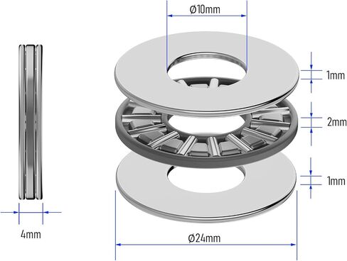 10PCS AXK1024 2AS Thrust Needle Roller Bearings with Washers 10mm Bore 24mm OD 4mm Thickness Industry Thrust Bearing in Saudi Arabia