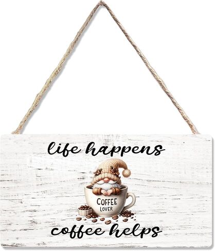 Rustic Coffee Gnomes Wooden Sign, Gnome Sign Gnome Lovers Gift, Funny Coffee Hanging Sign Wall Decor for Kitchen Coffee Bar Coffee Station Office, Life Happens Coffee Helps Sign 12 x 6 Inch in Saudi Arabia
