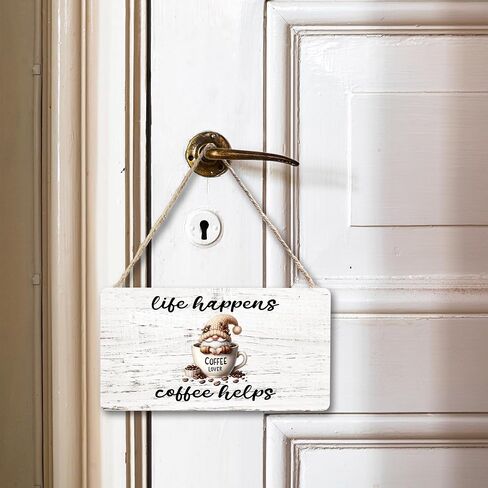 Rustic Coffee Gnomes Wooden Sign, Gnome Sign Gnome Lovers Gift, Funny Coffee Hanging Sign Wall Decor for Kitchen Coffee Bar Coffee Station Office, Life Happens Coffee Helps Sign 12 x 6 Inch in Saudi Arabia