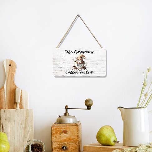 Rustic Coffee Gnomes Wooden Sign, Gnome Sign Gnome Lovers Gift, Funny Coffee Hanging Sign Wall Decor for Kitchen Coffee Bar Coffee Station Office, Life Happens Coffee Helps Sign 12 x 6 Inch in Saudi Arabia