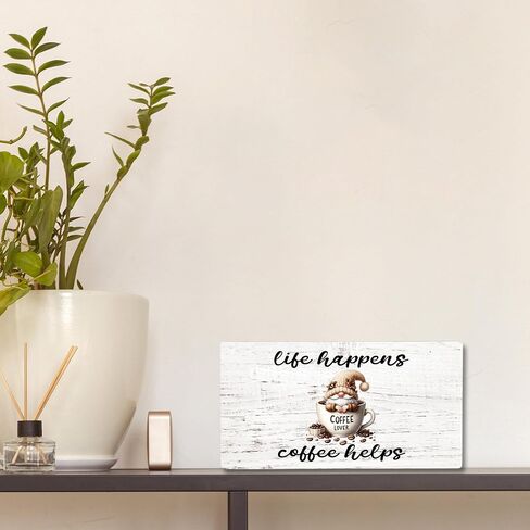 Rustic Coffee Gnomes Wooden Sign, Gnome Sign Gnome Lovers Gift, Funny Coffee Hanging Sign Wall Decor for Kitchen Coffee Bar Coffee Station Office, Life Happens Coffee Helps Sign 12 x 6 Inch in Saudi Arabia