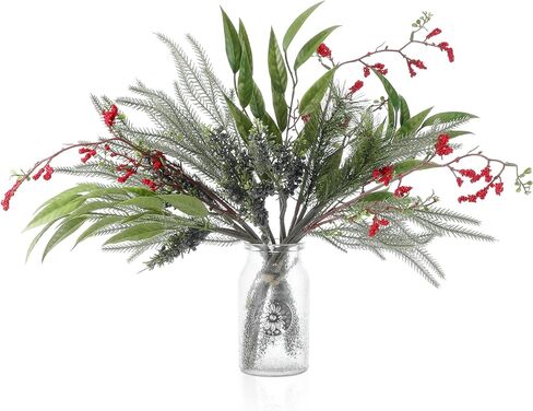 3 حزمه فرع إبرة الصنوبر الاصطناعي مجموعة عيد الميلاد وهمية العرعر التوت حزمة فو أوراق الأوكالبتوس أوراق السرخس الاصطناعية DIY بها بنفسك عيد الميلاد عطلة الديكور زهرية الخضار ديكور المنزل in Kuwait