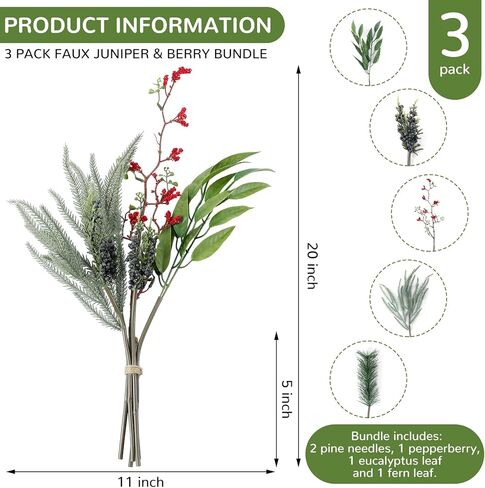 3 حزمه فرع إبرة الصنوبر الاصطناعي مجموعة عيد الميلاد وهمية العرعر التوت حزمة فو أوراق الأوكالبتوس أوراق السرخس الاصطناعية DIY بها بنفسك عيد الميلاد عطلة الديكور زهرية الخضار ديكور المنزل in Kuwait