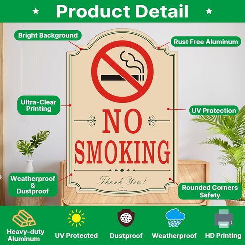لافتات ممنوع التدخين مقاس 30.48 سم × 20.32 سم لافتات ممنوع التدخين للمنزل التجاري، ألومنيوم خالٍ من الصدأ، مقاوم للطقس، سهل التركيب، للاستخدام الخارجي أو الداخلي، عبوتان in Kuwait