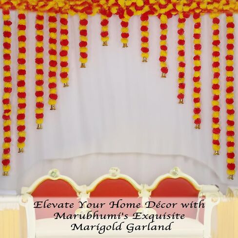 Marubhumi 4.5 Feet Long Strands Artificial Marigold Flowers with Bell Garland for Diwali Decor, Garland for Decoration, Diwali Decorations for Home, Christmas Decor Wedding Decor, Yellow/Red - 5 PCS in Saudi Arabia