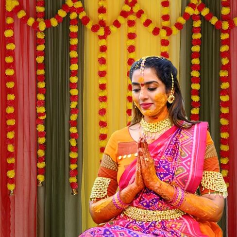 Marubhumi 4.5 Feet Long Strands Artificial Marigold Flowers with Bell Garland for Diwali Decor, Garland for Decoration, Diwali Decorations for Home, Christmas Decor Wedding Decor, Yellow/Red - 5 PCS in Saudi Arabia