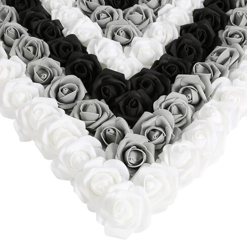 Foam Roses,200PCS Black Roses Artificial Flowers 1.97in Foam Flowers for Craft DIY Wedding Party Home Decoration(Black&White&Gray) in Saudi Arabia
