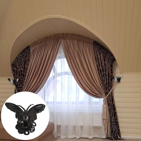 INCREWAY 2Pcs Black Butterfly Shape Fleur Window Drapery Medallion Holdbacks, Curtain Tiebacks, Wall Hook, Tassel Holder in Saudi Arabia