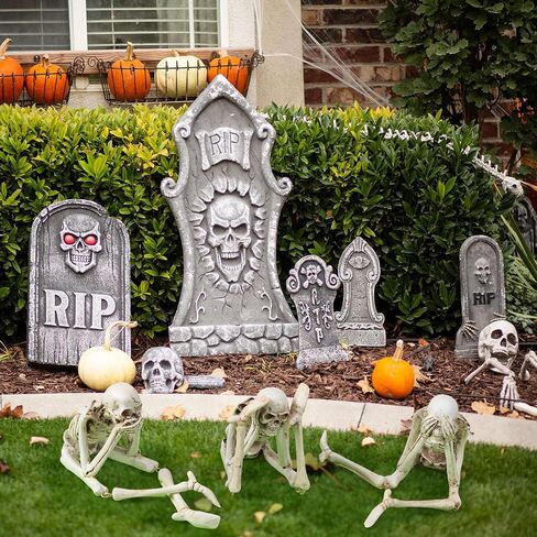 Thyle Set of 3 Halloween Statues See Speak Hear No Evil Skeleton Figurines Realistic Skull Decorations for Home Haunted House Halloween Party Decor Favors Shelf Accessories (Bone White) in Saudi Arabia
