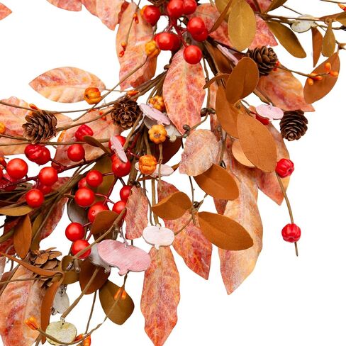 VGIA 18 Inch Fall Wreath Autumn Wreath for Front Door Fall Decorations with Fall Leaves Autumn Harvest Wreath with Berries for Wall and Window Home Decor in Saudi Arabia