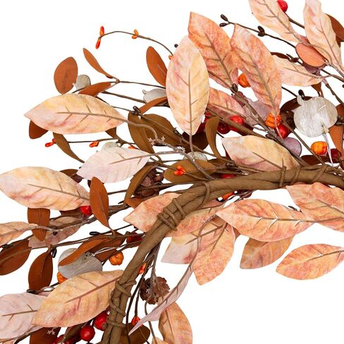 VGIA 18 Inch Fall Wreath Autumn Wreath for Front Door Fall Decorations with Fall Leaves Autumn Harvest Wreath with Berries for Wall and Window Home Decor in Saudi Arabia