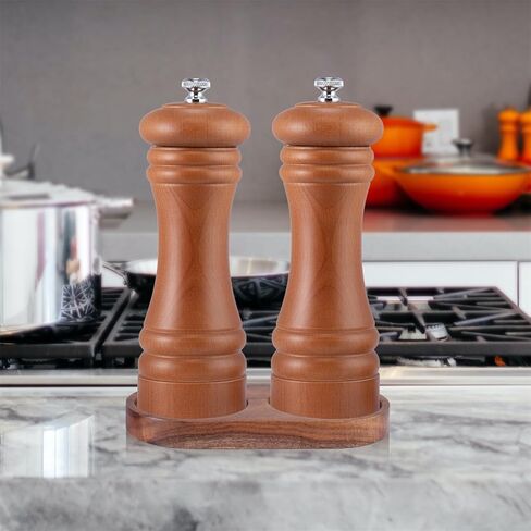 صينية مطحنة الملح والفلفل من JORGTRAY، (القطر الداخلي 2.48 بوصة) حامل مطحنة فلفل من خشب السنط وتخزين يناسب العديد من المطاحن والهزازات، وإكسسوارات المطبخ in Kuwait