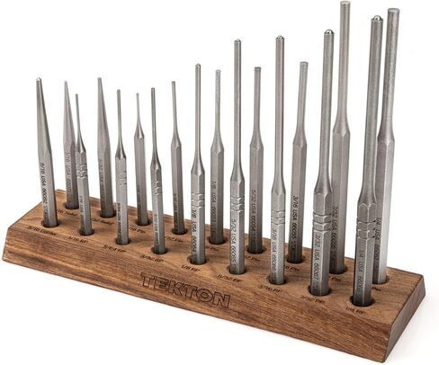 TEKTON Punch Set with Walnut Block (18-Piece) | 66564 | Made in USA in Saudi Arabia