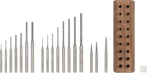 TEKTON Punch Set with Walnut Block (18-Piece) | 66564 | Made in USA in Saudi Arabia