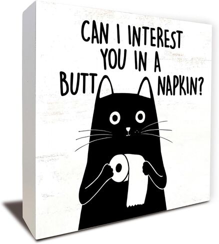 Funny Cat Bathroom Shelf Decor, Black And White Cat Bathroom Decor, Can I Interest You In A Napkin, Wood Box Sign Block for Home Farmhouse Decor for Bathroom Shelf Tabletop Decor, Cat Mom Gifts, 5 x 5 Inches in Saudi Arabia