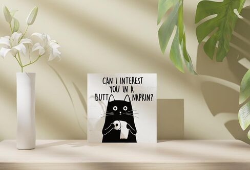 Funny Cat Bathroom Shelf Decor, Black And White Cat Bathroom Decor, Can I Interest You In A Napkin, Wood Box Sign Block for Home Farmhouse Decor for Bathroom Shelf Tabletop Decor, Cat Mom Gifts, 5 x 5 Inches in Saudi Arabia