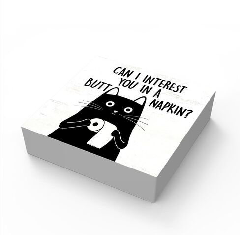 Funny Cat Bathroom Shelf Decor, Black And White Cat Bathroom Decor, Can I Interest You In A Napkin, Wood Box Sign Block for Home Farmhouse Decor for Bathroom Shelf Tabletop Decor, Cat Mom Gifts, 5 x 5 Inches in Saudi Arabia