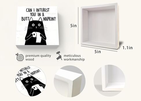 Funny Cat Bathroom Shelf Decor, Black And White Cat Bathroom Decor, Can I Interest You In A Napkin, Wood Box Sign Block for Home Farmhouse Decor for Bathroom Shelf Tabletop Decor, Cat Mom Gifts, 5 x 5 Inches in Saudi Arabia