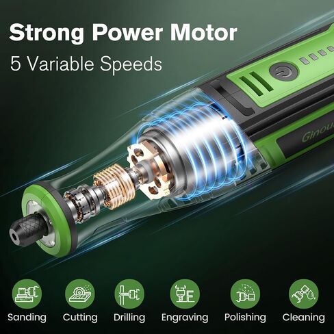 أداة جينور الدوارة اللاسلكية مع ظرف بدون مفتاح، مجموعة أدوات دوارة بقوة 8 فولت مع 153 قطعة من الملحقات، بطارية قابلة لإعادة الشحن 2 أمبير، 5 سرعات 30000 دورة في الدقيقة كحد أقصى للصنفرة والحفر والقطع والتلميع والحرف اليدوية in Kuwait