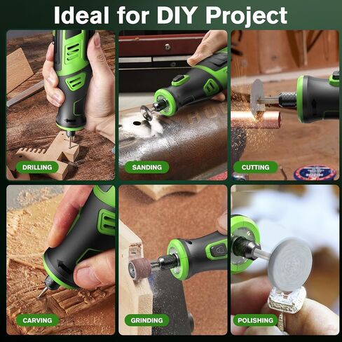 أداة جينور الدوارة اللاسلكية مع ظرف بدون مفتاح، مجموعة أدوات دوارة بقوة 8 فولت مع 153 قطعة من الملحقات، بطارية قابلة لإعادة الشحن 2 أمبير، 5 سرعات 30000 دورة في الدقيقة كحد أقصى للصنفرة والحفر والقطع والتلميع والحرف اليدوية in Kuwait