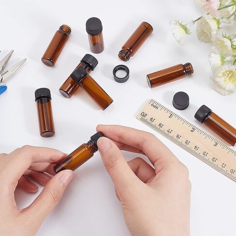 BENECREAT 100 Pcs 4ml Glass Bottle with Screw Cap, Brown Glass Sample Bottle with 2Pcs Plastic Funnel and 4Pcs Pipette for Essential Oils, Perfume Travel Storage Bottles in Saudi Arabia