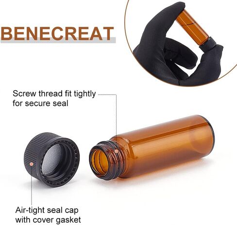 BENECREAT 100 Pcs 4ml Glass Bottle with Screw Cap, Brown Glass Sample Bottle with 2Pcs Plastic Funnel and 4Pcs Pipette for Essential Oils, Perfume Travel Storage Bottles in Saudi Arabia