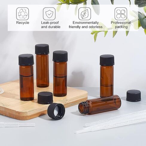 BENECREAT 100 Pcs 4ml Glass Bottle with Screw Cap, Brown Glass Sample Bottle with 2Pcs Plastic Funnel and 4Pcs Pipette for Essential Oils, Perfume Travel Storage Bottles in Saudi Arabia