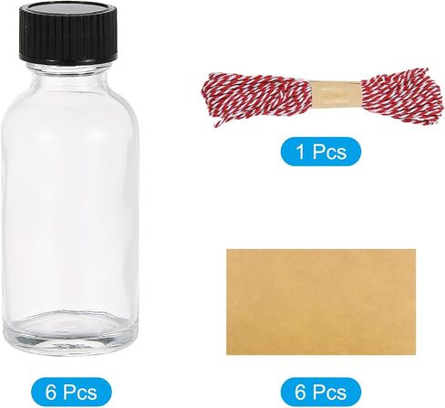 PATIKIL 1oz(30ml) Glass Sample Bottles, 6Pcs Round Bottle Dispensing Bottles with Black Poly Cone Cap, 6Pcs Labels, Rope for Reagent Liquids, Hot Sauce Ginger Shots, Clear in Saudi Arabia