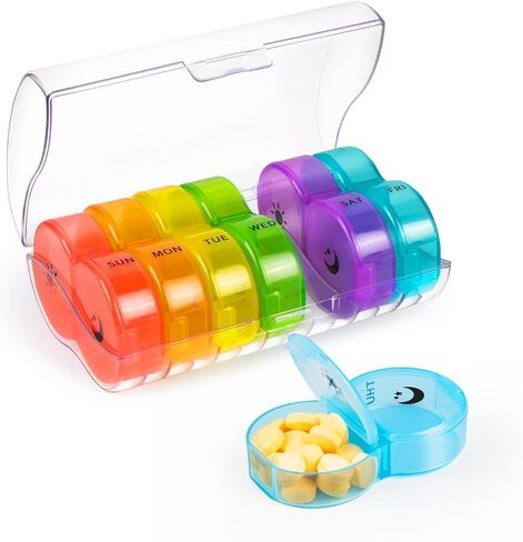 منظم حبوب منع الحمل من آم بي إم 7 أيام، مرتين في اليوم، صندوق حبوب أسبوعي كبير، صناديق حبوب ومنظم مرتين في اليوم in Kuwait